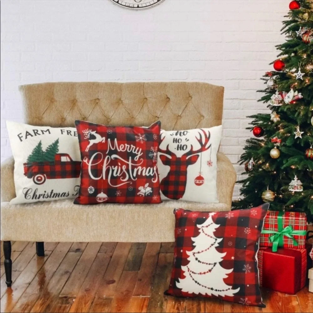 Luxury Home | Chic Rustic Farmhouse Buffalo Check Christmas Throw Pillow Covers